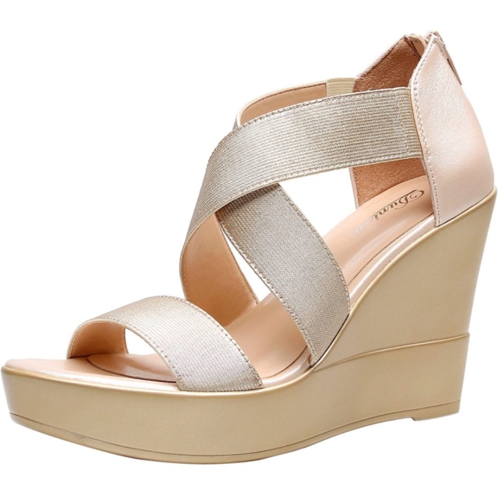Champagne gold platform wedges